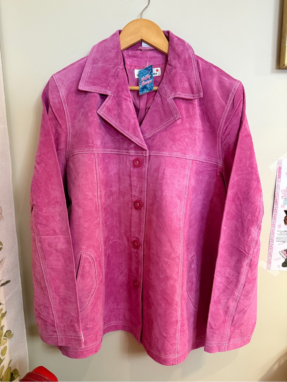 Pink Suede Button-Front Women's Jacket